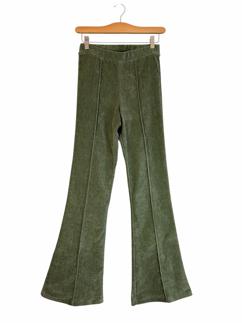 Love On A Hanger Velvety Pull on Flare Pants Size S Soft Olive Green Retro Y2K